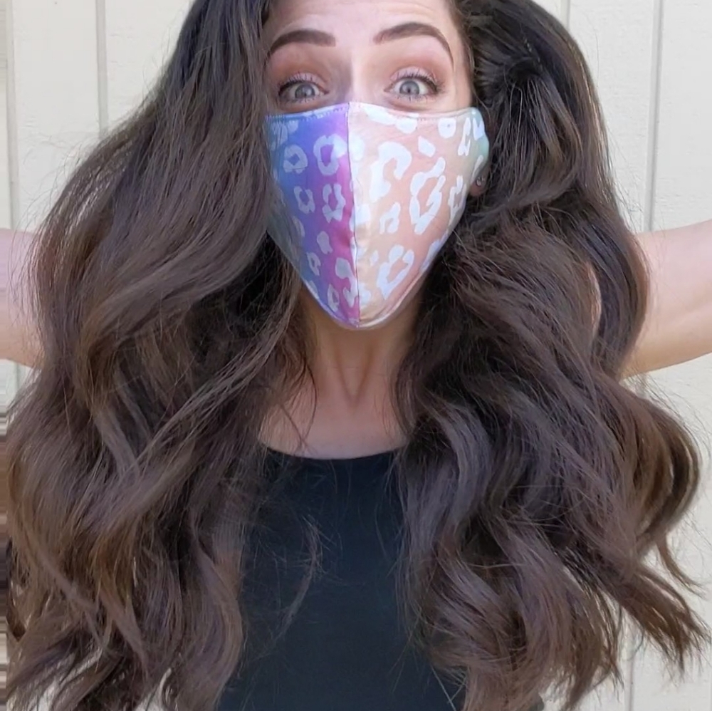 Pink Rainbow Leopard Face Mask (Adult size)